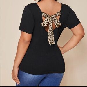 SHEIN | Women’s Plus Black Top w/ Leopard Back Bow Tie | NWOT